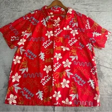 Barefoot in Paradise Hawaiian Shirt Men's XL Red Floral Tropical Casual