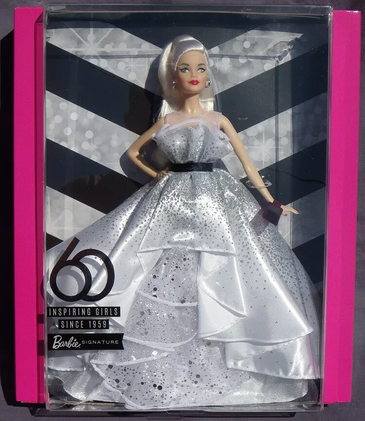 Barbie White Silver 60th Anniversary 2018 Mattel FXD88 Doll NRFB Dress