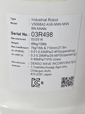 Denso VS-068 6-Axis Robot 7kg VS068A2-AV6-NNN-NNNBN-NNNN 410200