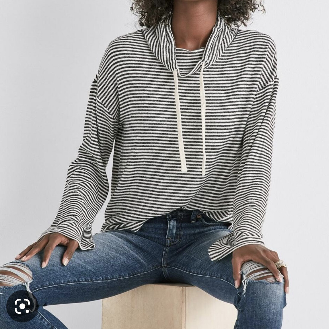 Lucky brand striped Cowlneck drawstring pullover small