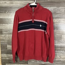 U.S. Polo Assn Sweater Men's Large Red 1/4 Zip Knit Pullover Cotton Blend