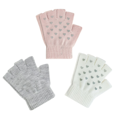 2 Pairs Kids Fingerless Gloves - Acrylic Knitted Half Finger Mittens For Boys & Girls