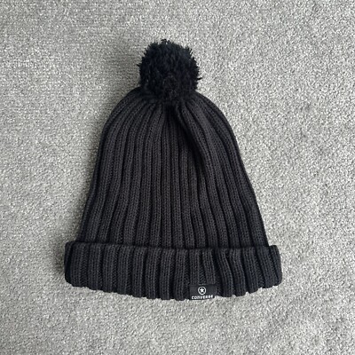 CONVERSE Rretro Mütze Bommelmütze Wintermütze Strickmütze Logo 25102 Schwarz