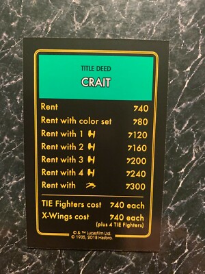 Monopoly   Star Wars   Complete Saga Edition  CRAIT   TITLE DEED CARD 2018