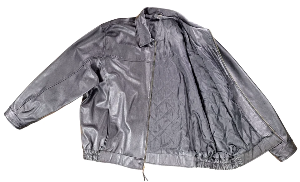 Cambridge Clásica 100% Cuero Bombardero Motociclista Chaqueta Hombres XXL Negra Cremallera Edredón Forrado Foto 2 de 4