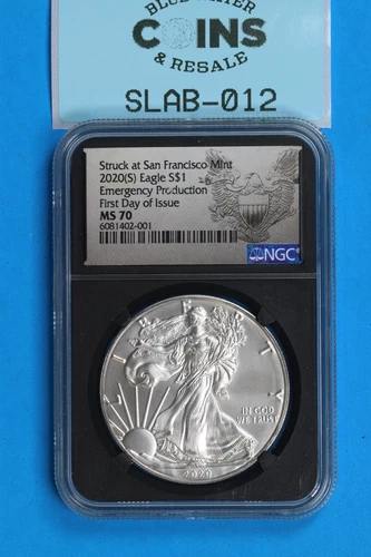 2020 (S) EMERGENCY PRODUCTION FDOI $1 SILVER AMERICAN EAGLE NGC MS70 SLAB- 0012