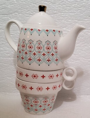 Taylor Arabesque Kitchen Tea for Two by Pinky Up Stackable White & Pink 16 Oz 