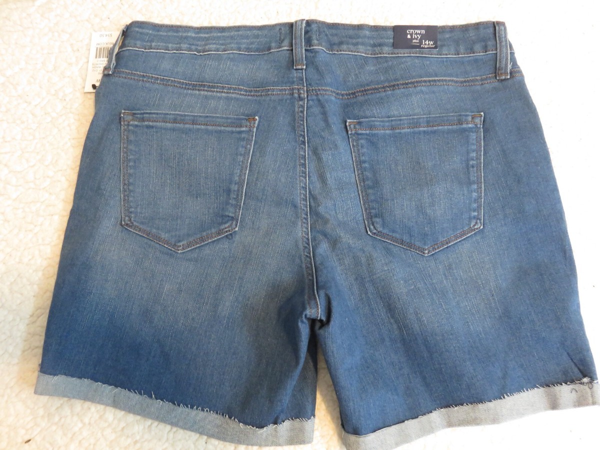Crown Ivy Jean Shorts Womens Blue Stretch Denim Cuffed 4