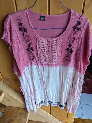 Mandala Women's O/S Boho Tunic Top Mauve Pinks, Embroidery Details Sleeveless 