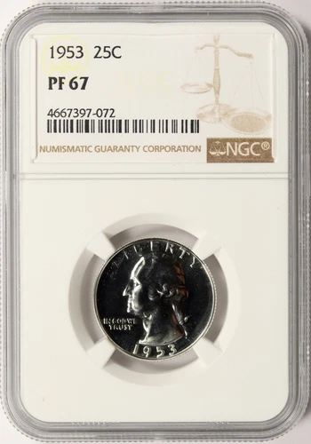 1953 Proof Washington Silver Quarter 25c NGC PF67
