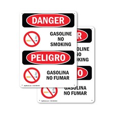  2 Pack Gasoline No Smoking Bilingual OSHA Danger Sign Decal Metal Plastic