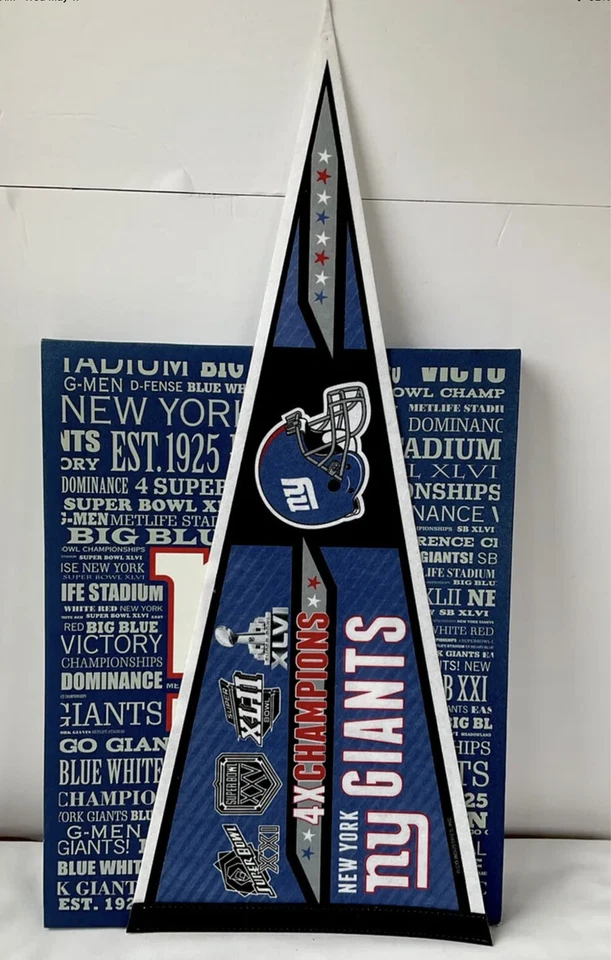 В рамке 20 X 15 New York Giants 4 раза Суперкубок чемпион/вымпел человек пещера/бар - Изображение 2 из 4
