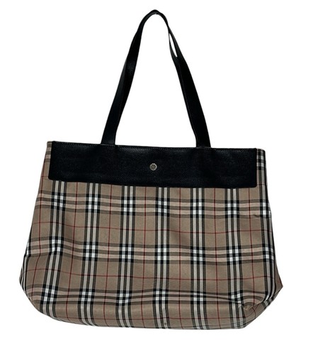 Authentic BURBERRY Nova Check Shoulder Tote Bag Canvas Leather Beige