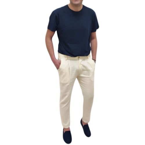 Pantalones Hombre 100% Lino Made IN Italy Chino Ligero Jeans Bolsillos América - Imagen 13 de 14