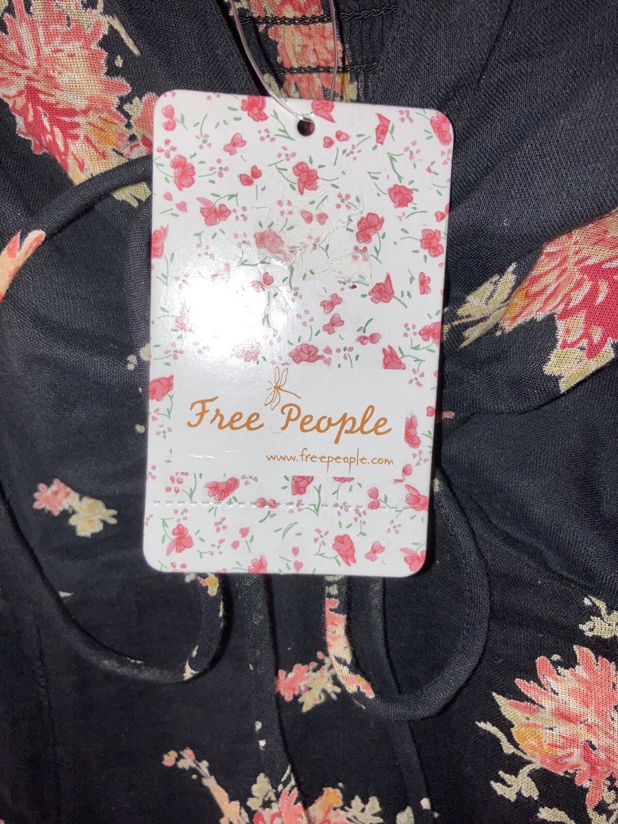 Free People Sea Glass Black Floral Midi Dress Smocked Elastic Back Sz 0 New  | eBay