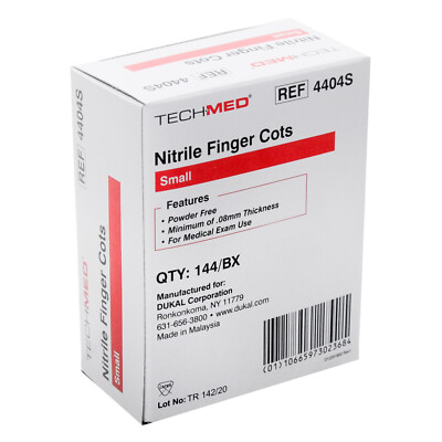 Tech-Med Nitrile Pre-Rolled Finger Cots Latex-Free Small Disposable 144/Bx