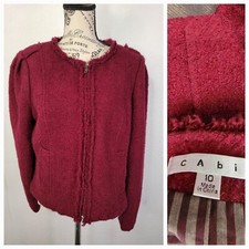 Cabi Tweed Jacket Sz 10 Britt Boucle Burgundy zip up Career Blazer Style 530