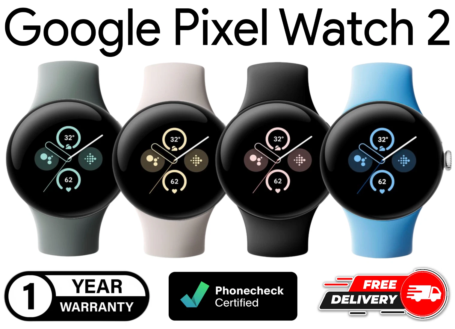 Google Pixel Watch 2 41mm - LTE (Unlocked) | WiFi - Black | Gold | Silver w/Band