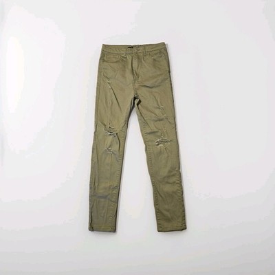 RISEN Jeans Womens Olive Khaki Green Distressed Ankle Skinny Pants 28x27
