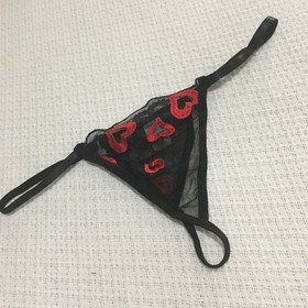 Sexy Lingerie Set Of 3 Black Lace Embroidered Red Heart Open Bra Thong Skirt NEW