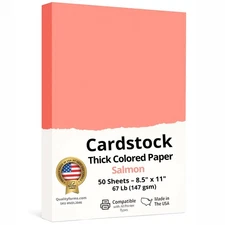 NextDayLabels Color Cardstock Paper - 50 Sheets - 8-1/2 x 11 - Salmon 67 lb 1...