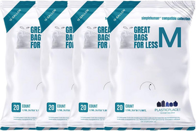 Trash Bags Compatible with Simplehuman Code M Packs, White Drawstring Garbage Li