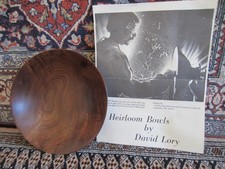 1990 Signed David Lory Hand Turned Black Walnut Wooden Bowl W/ Information Sheet