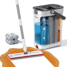 Mop and Bucket Set, 3-Tank Flat Mop and Bucket System for Separate Dirty  Cl...