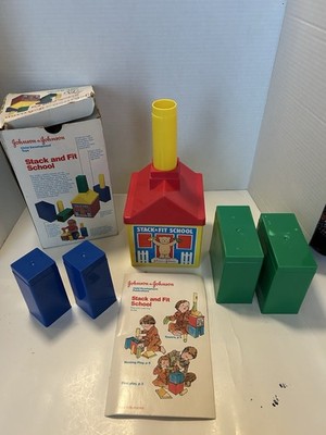 Johnson & Johnson Stack And Fit School. Vintage 80s. 7 Pieces Total