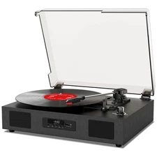 Vinyl Record Player with Speakers, Belt-Drive 3 Speed Vintage Bluetooth Turnt...