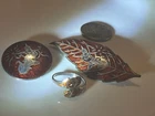 VTG Siam SET Sterling Silver Red Enamel Bypass Adjustable Ring 9 2 Brooches 26g