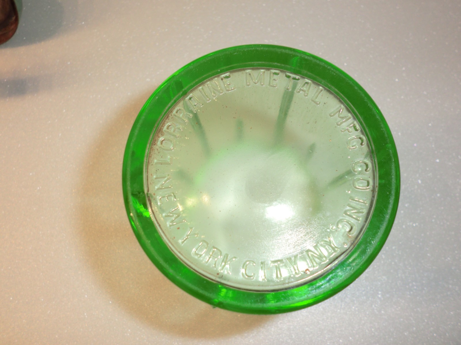 Vintage Lorraine Metal Food/Nut Chopper Green Uranium Glass  1930s