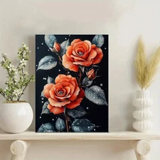 Elegant Red Roses Framed Canvas Stretched Ready to Hang 50x40 Home decor Gift