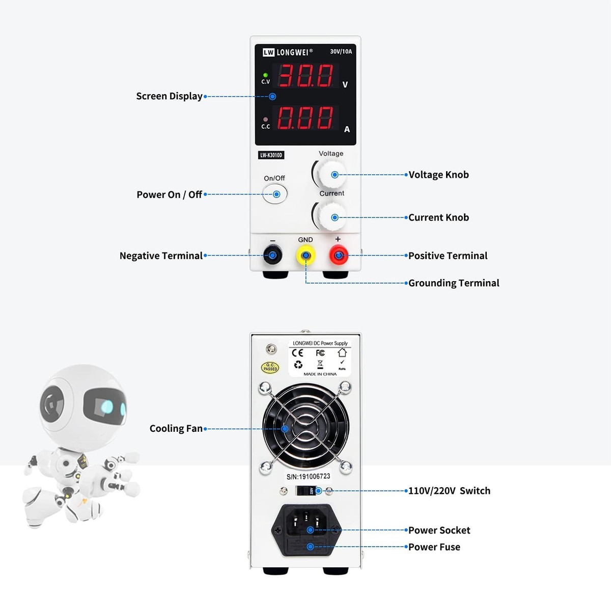 DC Power Supply Variable,0-30 V / 0-10 A LW-K3010D Adjustable