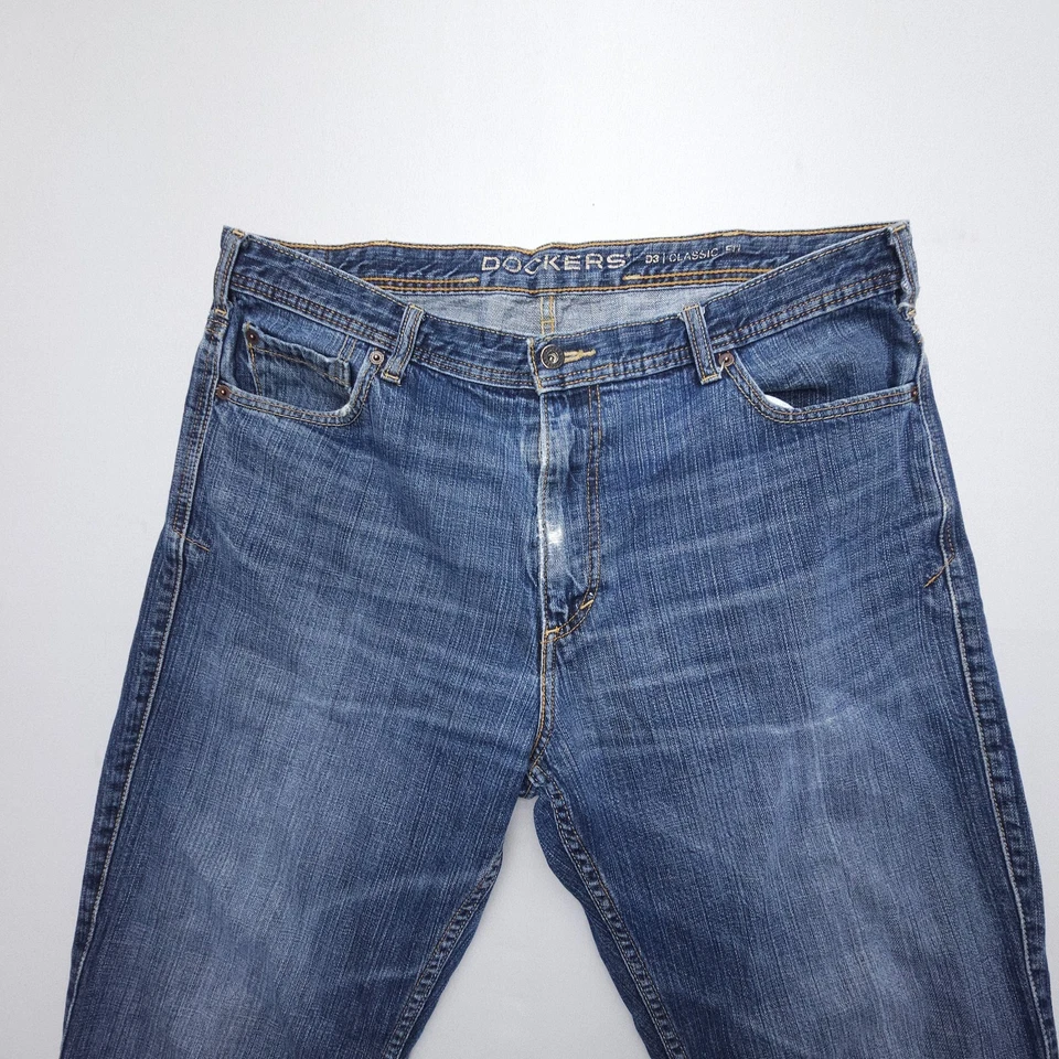 Y2K Dockers D3 Classic Fit Jeans Mens 38 x 30 Dark Faded Distressed 2000s Denim - Image 3 of 4