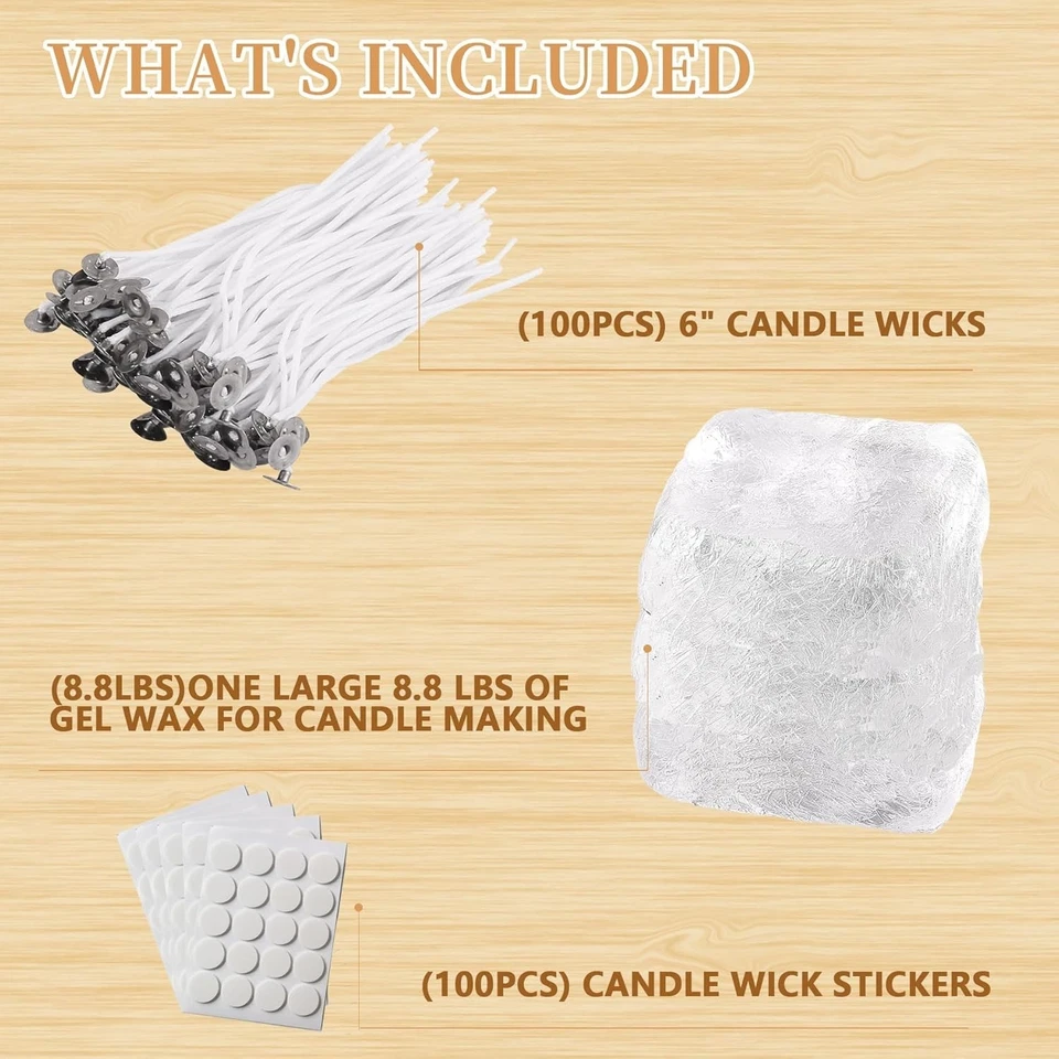 DIY Candle Gel Wax Kit - 8.8 Lbs Clear Jelly Wax with Cotton Wicks & Stickers - Image 4 of 4