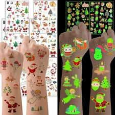128PCS Christmas Luminous Glow in the Dark Tattoos for Kids Party Favors