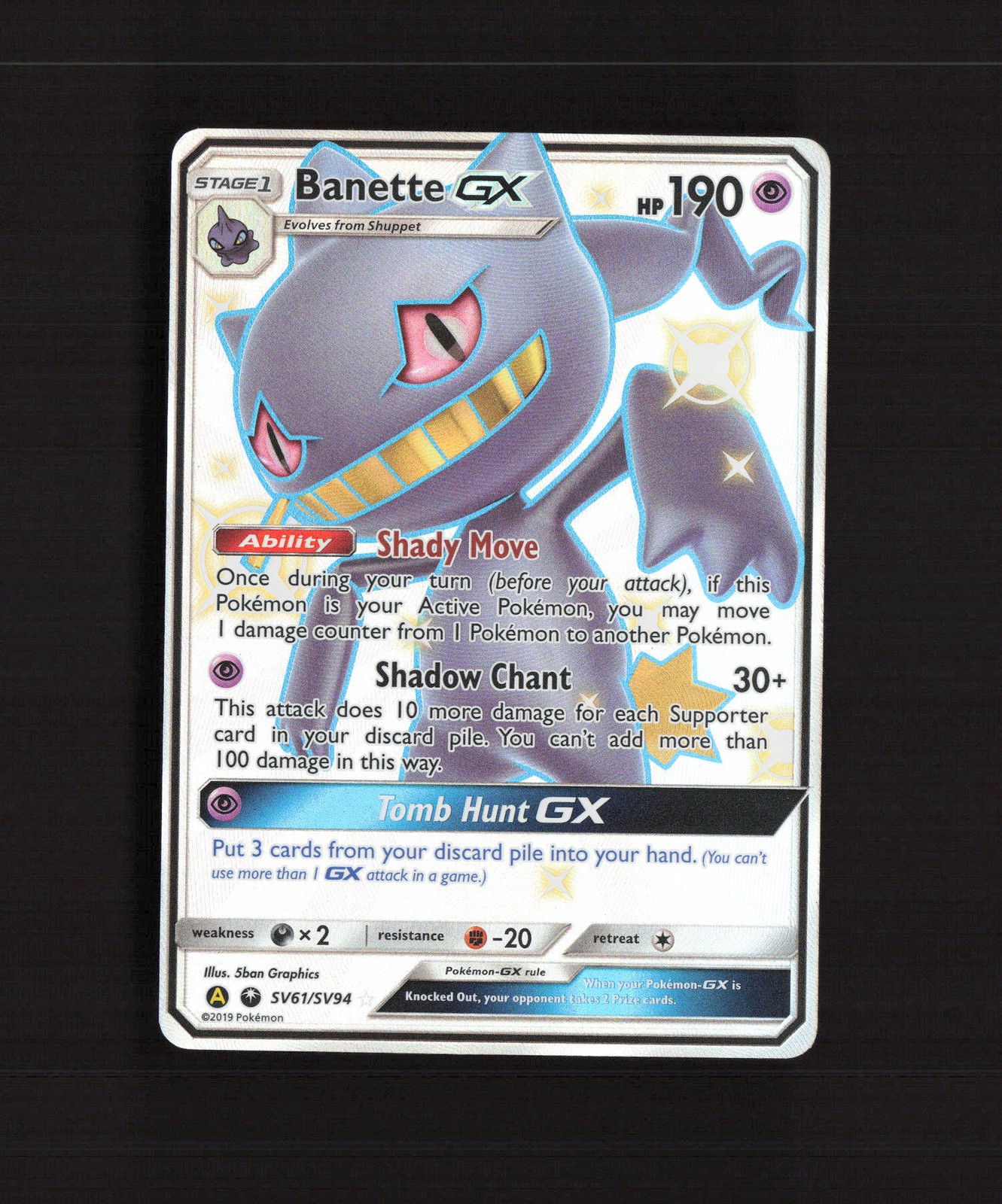 Banette GX Sv61/SV94 Hidden Fates Full Art Shiny Holo Rare Holo Pokemon Card NM
