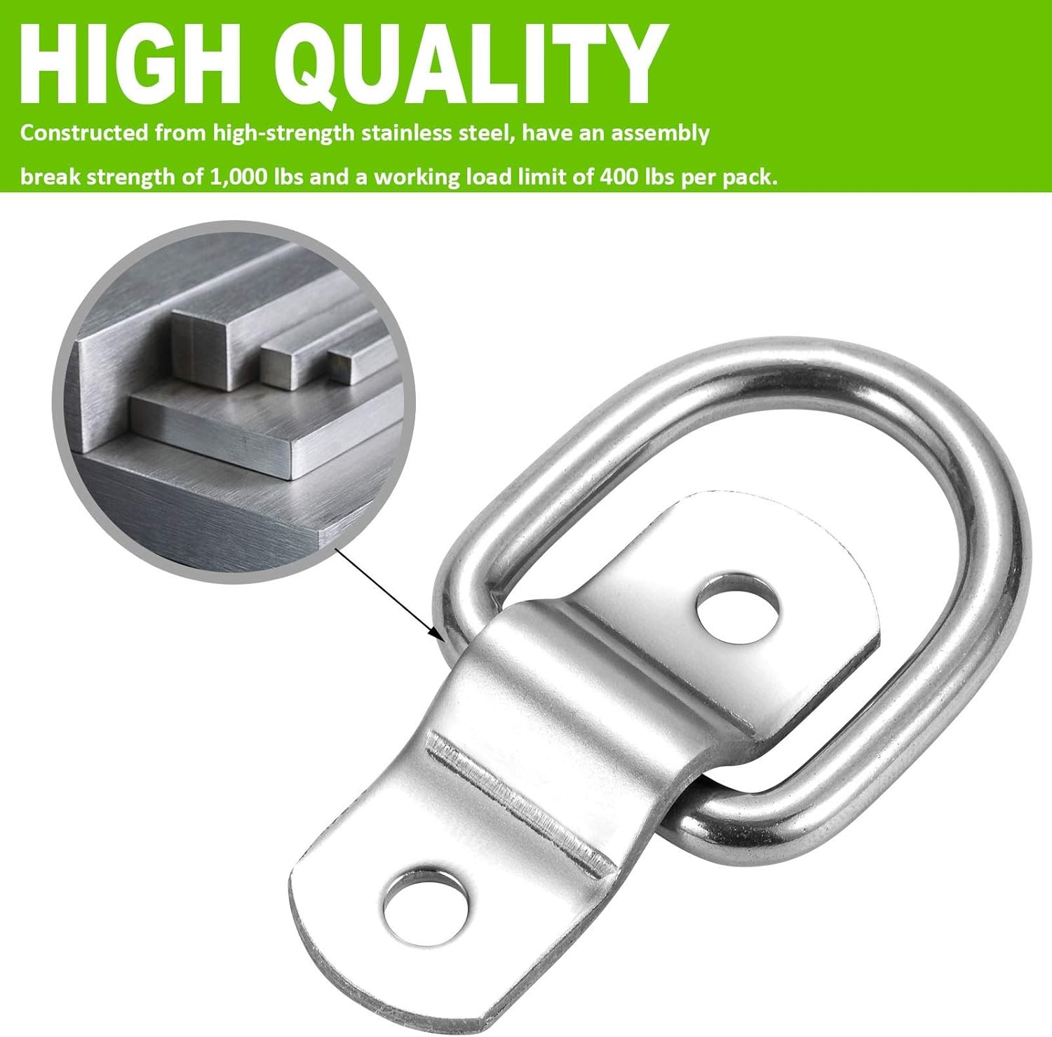 CZC AUTO 6 Pack D Ring Tie Down Anchors 1/4" Heavy 6 Pack, Stainless Steel 