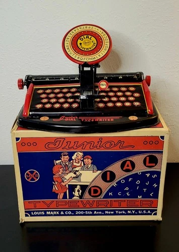 Vintage  Marx Junior Dial Typewriter Toy With Box