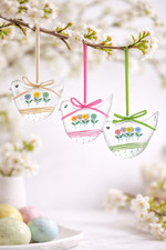 Gisela Graham Glass Bird Hanging Decorations Pastel Flowers Set of 3 Assorted