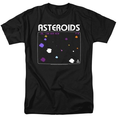 Atari Asteroids Motiv T-Shirt Unisex Kurzarm Crew Neck Schwarz