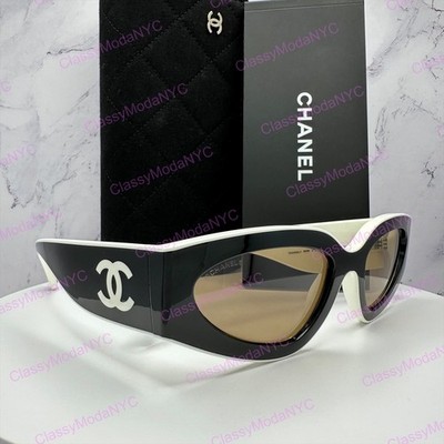 CHANEL Sunglasses Black &White Cat Eye CC Logo Authentic CH 6056