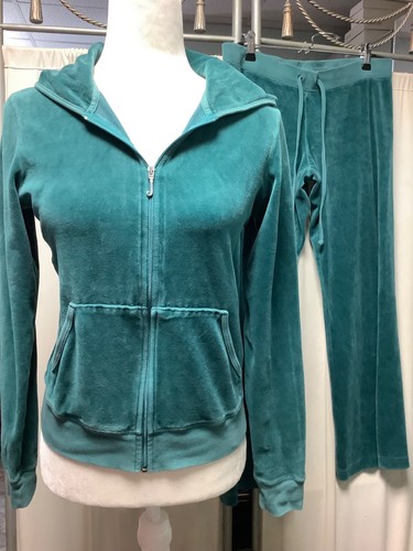 Juicy Couture Velour Zip Up Hoodie Straight Leg Low Rise Pants 32 x 28 6P