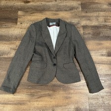 H  M Fitted Notched Lapel Brown Black Houndstooth Jacket Blazer 10 Academia