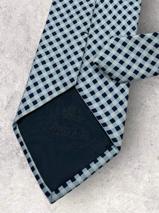 Gravata de seda CHURCH'S ITÁLIA azul marinho tartan W:3.7" em excelente estado usado - Imagem 4 de 4