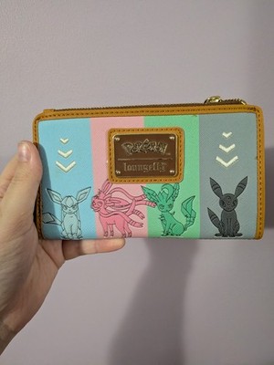 Super Adorable Loungefly Pokemon Eevee Evolutions Flap Wallet with Zipper Charm