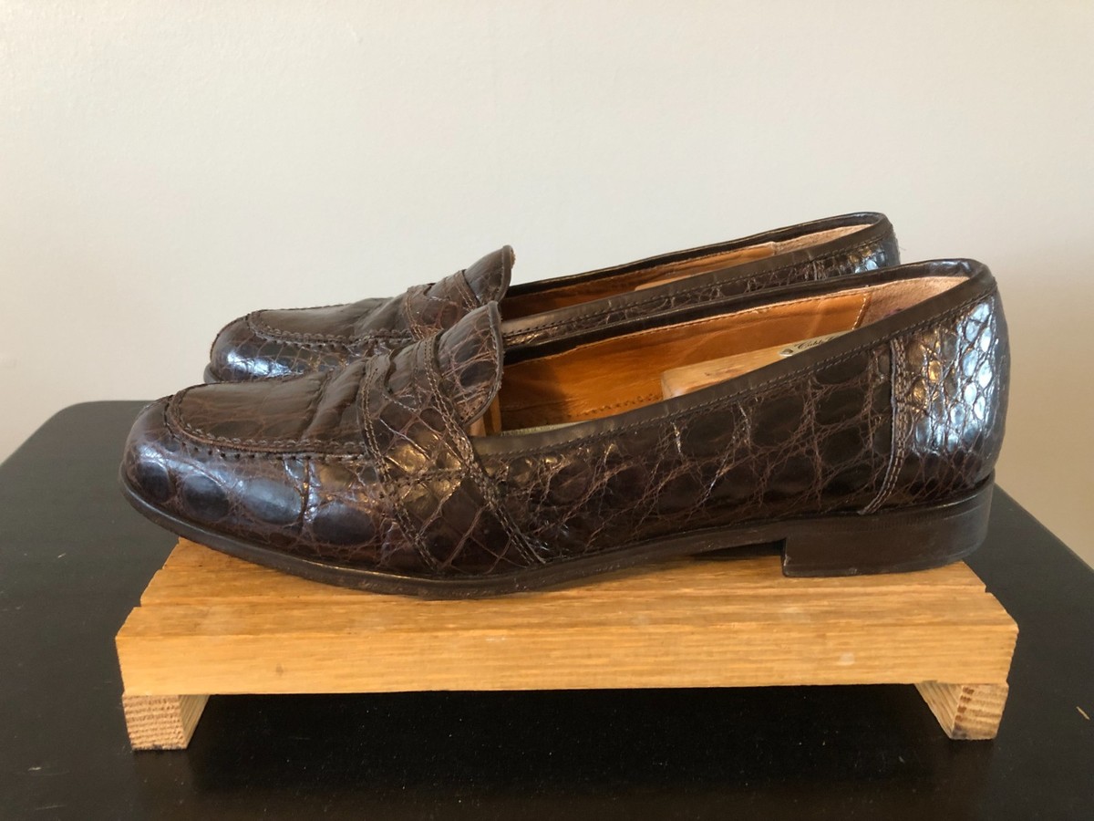 Genuin Zelli Crocodile Brown Leather Bit Loafers Roma Crocodile Penny Loafer in Cognac by Zelli Italia main image 2