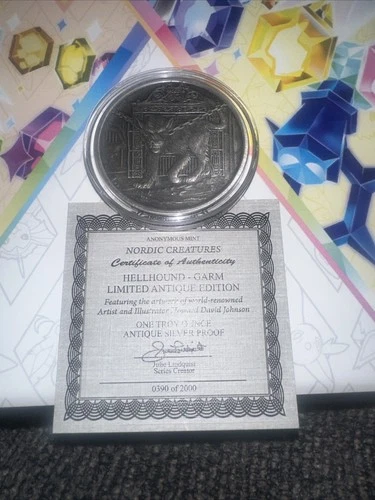 1 Troy Ounce Antique Silver Proof, Nordic Creatures Hell Hound, Limited Edition