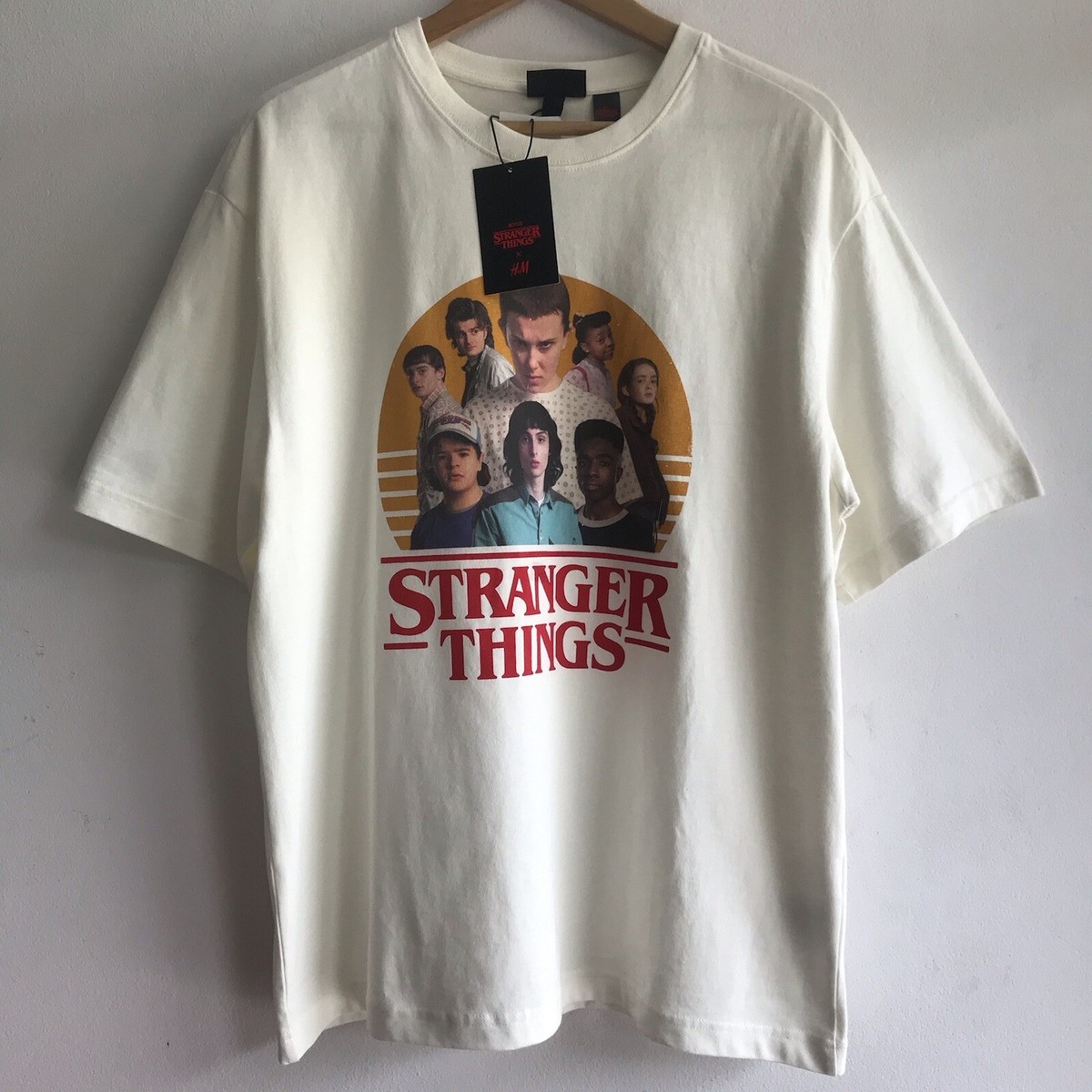 H&M Stranger Things NWT Relaxed Fit T Shirt Beige Crew Neck Short Sleeve  Size M